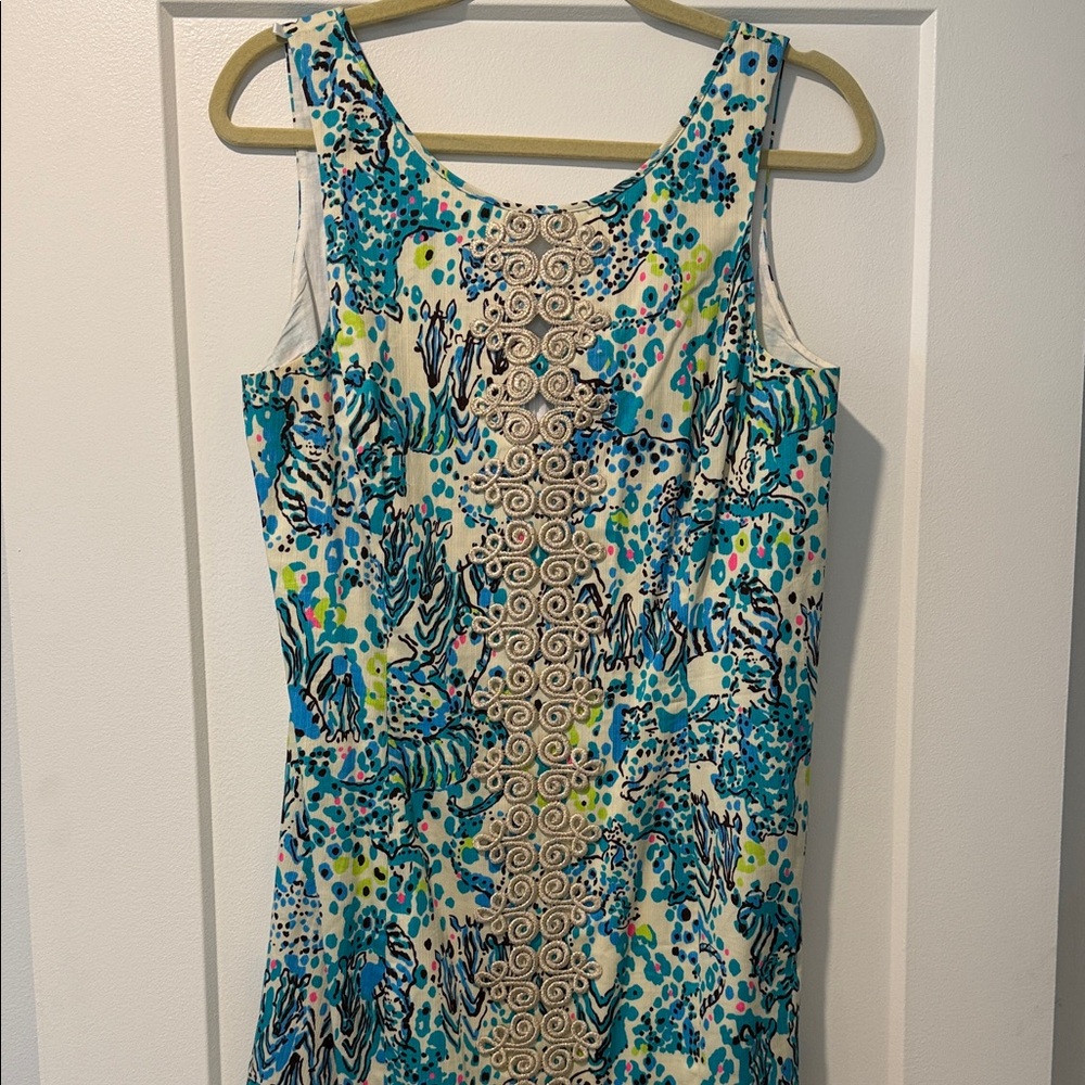 Lilly Pulitzer Sleeveless Mini Dress in Teal, Blue & Cream Print